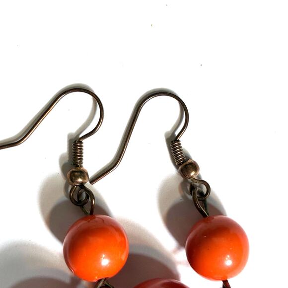 Orange Earrings Dangle Statement Hook Faux Pearls 2" Long Colorful Summer - Picture 2 of 5